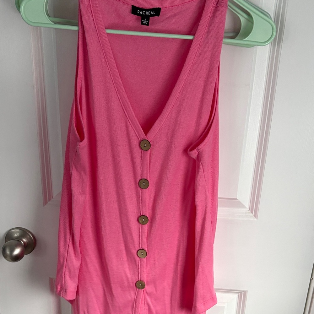 Rachel V-Neck Pink Tank Top with Buttons